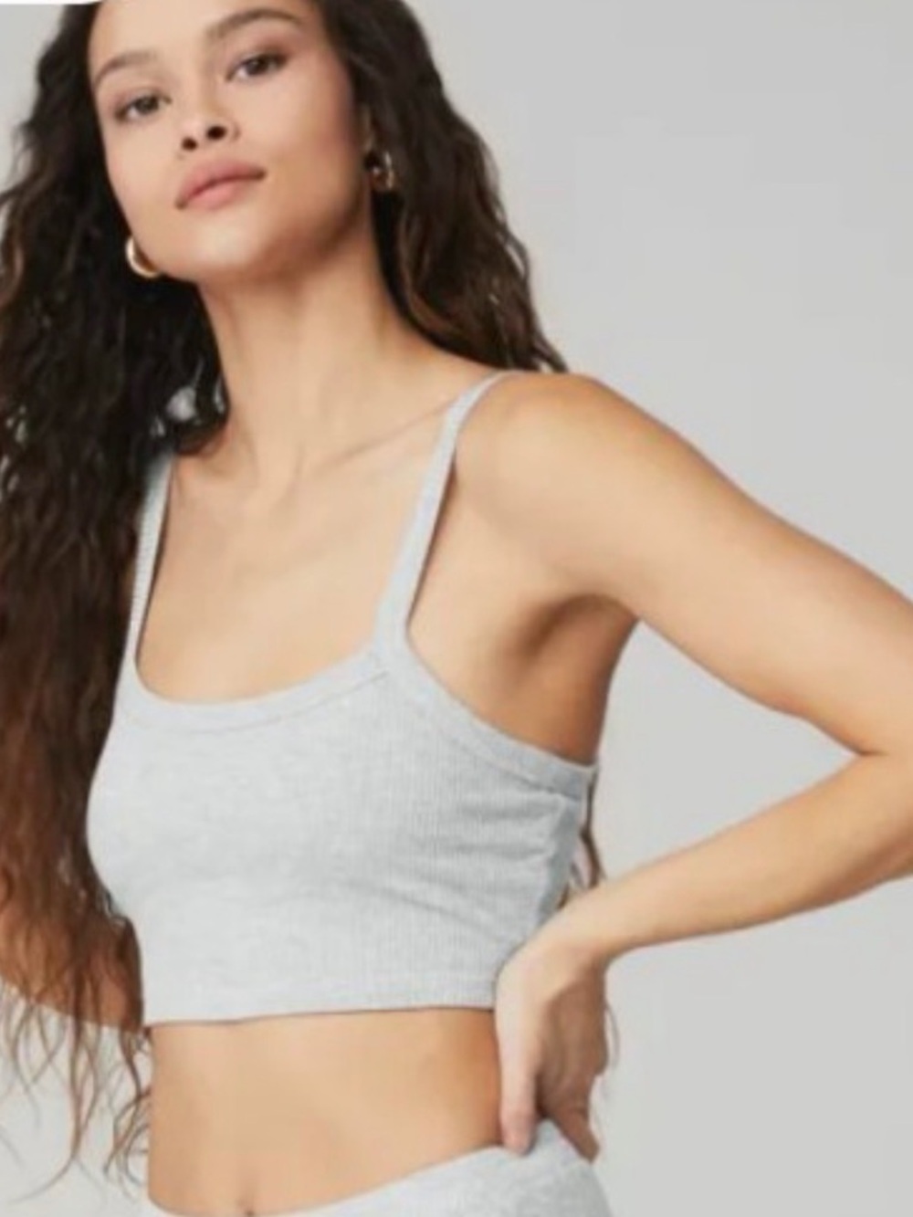 ALO Light Gray Ribbed Cropped Whisper Bra Tank